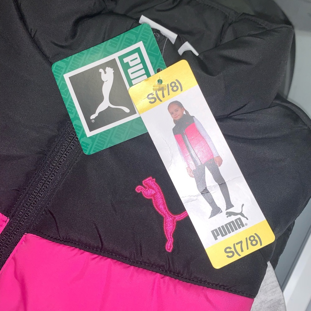 PUMA Girl's 2 Piece Set Quilted Vest Long Sleeve T-Shirt S (7/8) NEW - Picture 5 of 8